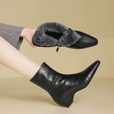 头层牛皮雪地靴女内里纯羊毛皮毛一体冬季加绒大棉鞋短靴女冬