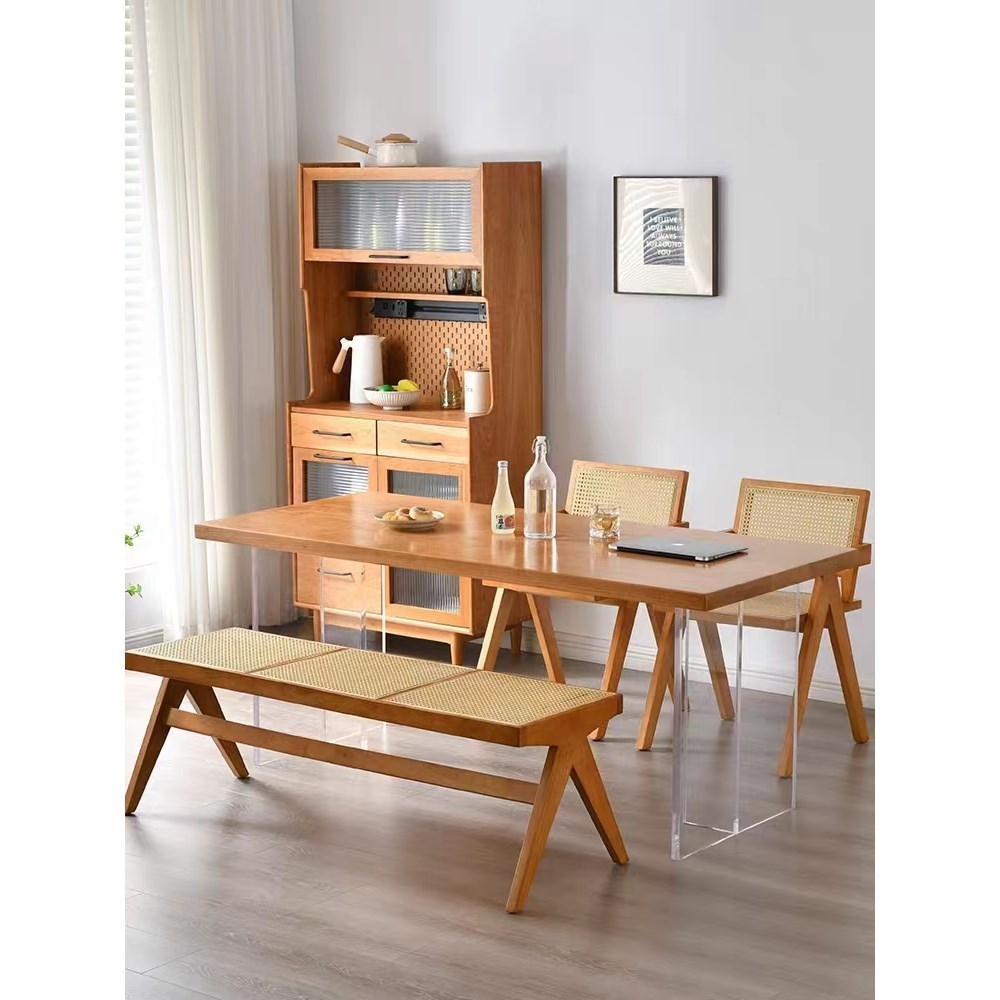 亚克力实木悬浮餐桌樱桃木现代简约家用小户型长方形橡木桌子饭桌