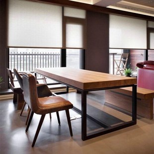 美式 实木餐桌简约现代家用饭桌长方形餐桌椅组合铁艺桌工业风餐桌