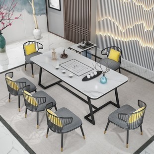 办公室泡茶桌家用客厅阳台茶水台 轻奢简约岩板茶桌椅组合新中式