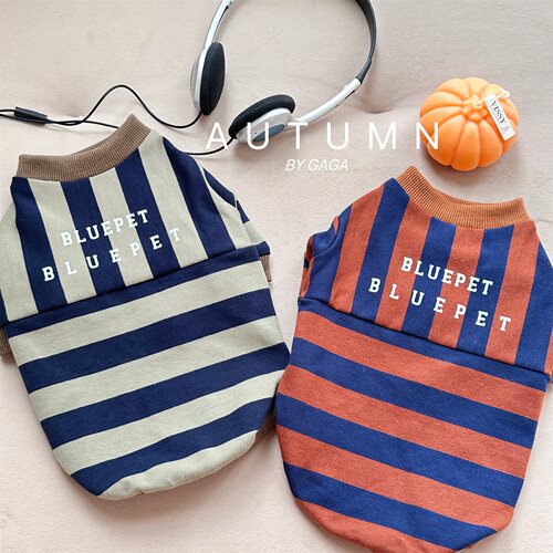 bluetime猫狗棉条纹拼接卫衣原创