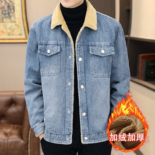 复古男图夹克6886外套模特牛仔衣男装冬季加绒新款外套牛仔男士