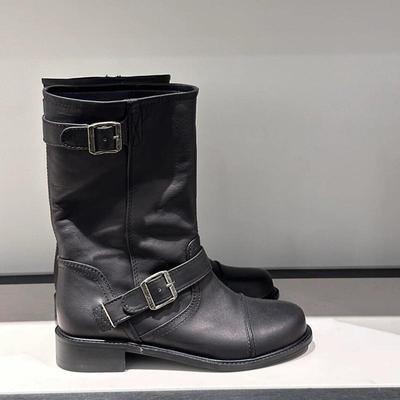 fever同款howus roes手工靴复古中筒靴女骑士长筒靴皮带扣短靴子