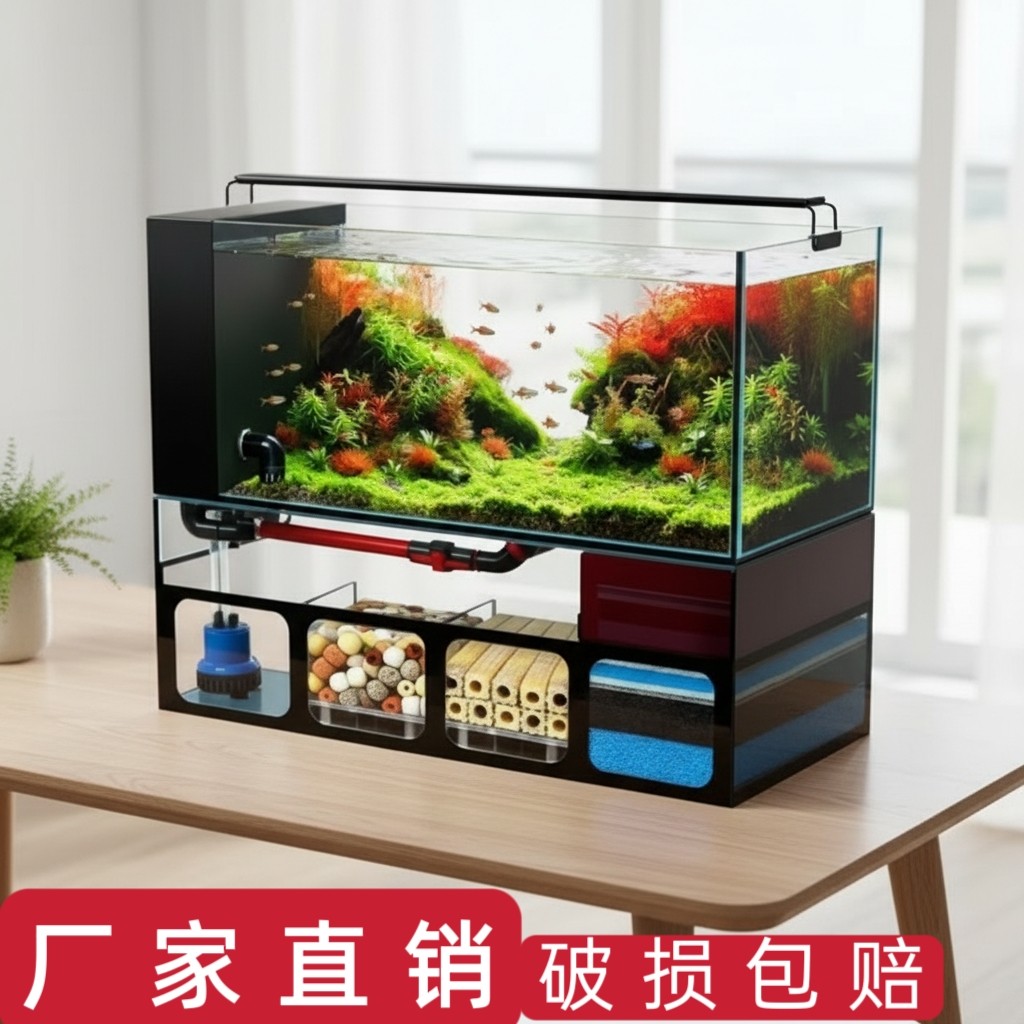 一体式下滤鱼缸客厅中小型鱼缸溪流家用新款底滤一体生态水族箱