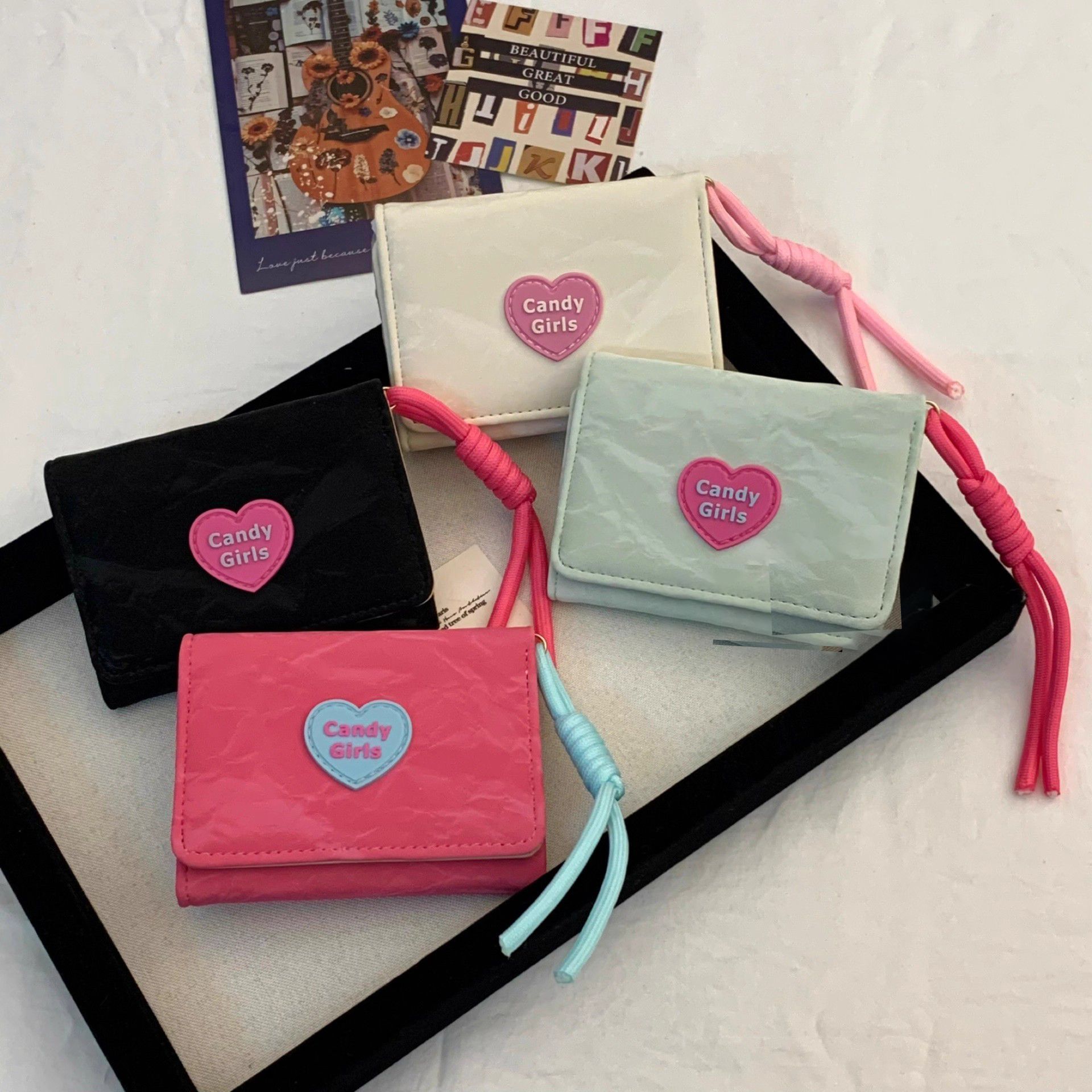 高颜值小众新款小清新爱心短款小钱包女学生多卡位一体零钱夹卡包