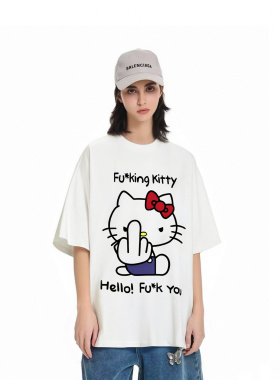 优等生原创Hellokitty凯蒂猫恶搞短袖t恤夏季宽松情侣半袖上衣