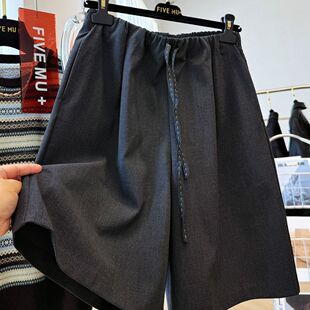 女秋休闲五分裤 短裤 潮流 300斤韩系穿搭松紧腰A字宽松阔腿西装 大码