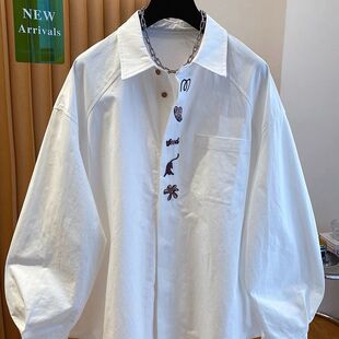 女高端轻奢高级感新款 纯棉刺绣慵懒风上衣ins 300斤白色衬衫 超大码