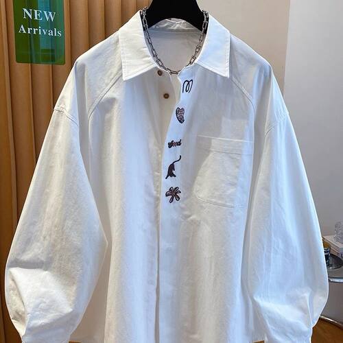 300斤大码纯棉刺绣白色衬衫女