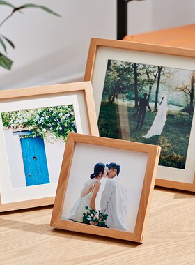正方形黑胡桃实木榫卯相框情侣结婚照剪纸简约现代照片墙挂墙摆台