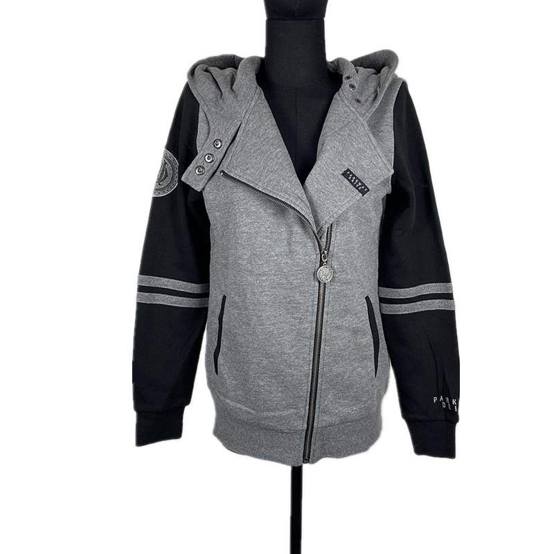 仅一件PW贴布徽章撞色拼接连帽卫衣女拉链开衫休闲百搭外套包邮