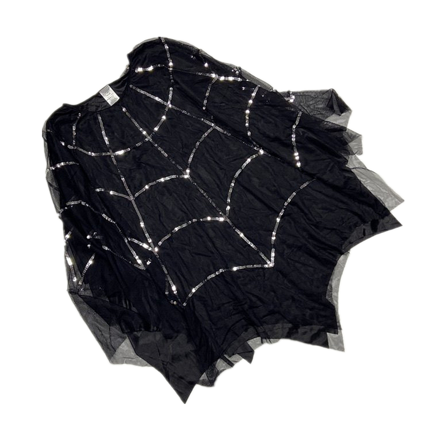 哥特风蜘蛛网亮片女士黑色网纱拼接演出服万圣节斗罩衫包邮显瘦