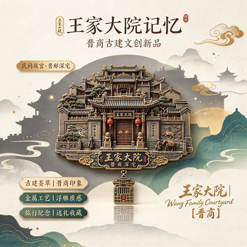 王家大院金属磁吸冰箱贴吊坠款山西文创旅游古堡纪念品伴手礼