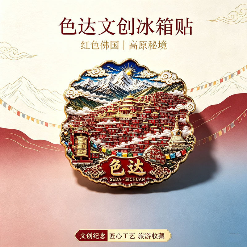 四川色达红房子主题文创金属磁吸文化创意冰箱贴