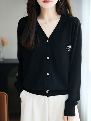 ROUMIKL法式高级感绣花钉珠针织开衫女2025新款洋气显瘦保暖打底