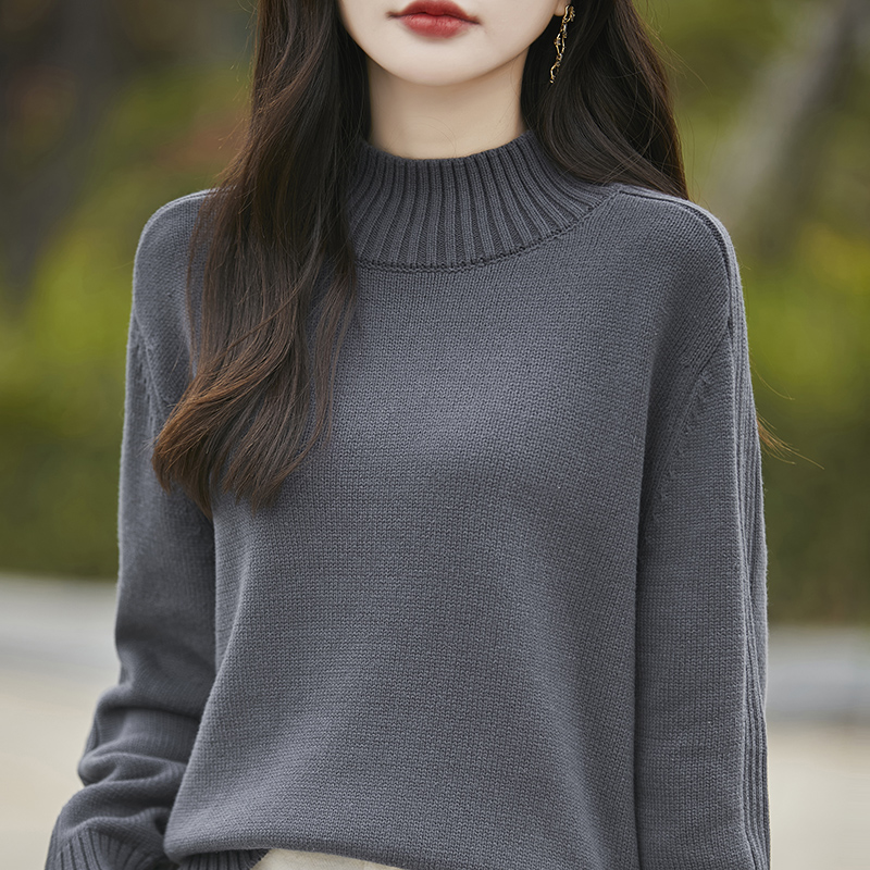ROUMIKL法式高级感100纯线加厚针织衫女半高领宽松显瘦保暖打底衫