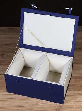 紫砂壶盒杯盒蓝色骨针包装盒古董玉器盒礼品盒盖杯盒定制麻布锦盒