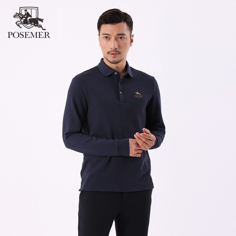 Posemer/堡马男士长袖t恤25秋季新款polo衫商务休闲T恤衫日常通勤