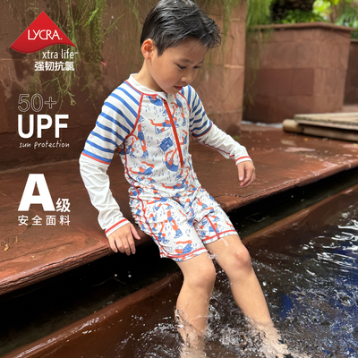 有这么只|小小音乐家 防晒长袖短裤连体泳衣 UPF50+ 儿童泳衣小童