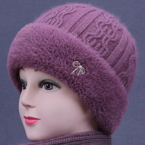 兔毛针织加绒保暖防寒帽洋气妈妈