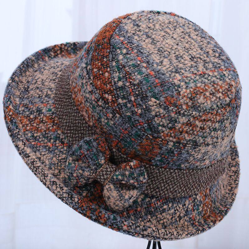 秋冬天中老年人帽子女妈妈毛呢加厚礼帽春秋奶奶盆帽老太太渔夫帽