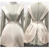 连衣裙 拉链包扣少女心收腰显瘦气质俏皮仙女 春夏圆领打揽灯笼袖