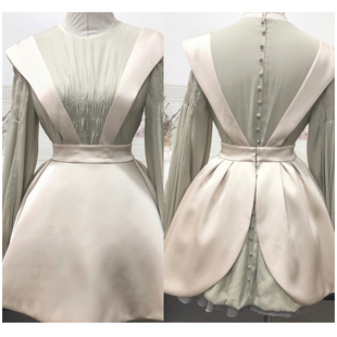 连衣裙 拉链包扣少女心收腰显瘦气质俏皮仙女 春夏圆领打揽灯笼袖