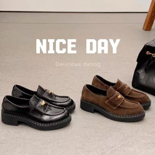 小皮鞋 复古粗跟一脚蹬贵气单鞋 子女 小金币懒人乐福鞋 2026春秋新款