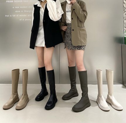 白色瘦瘦长筒长靴子女鞋2025新款秋冬季加绒高筒中筒小个子骑士靴