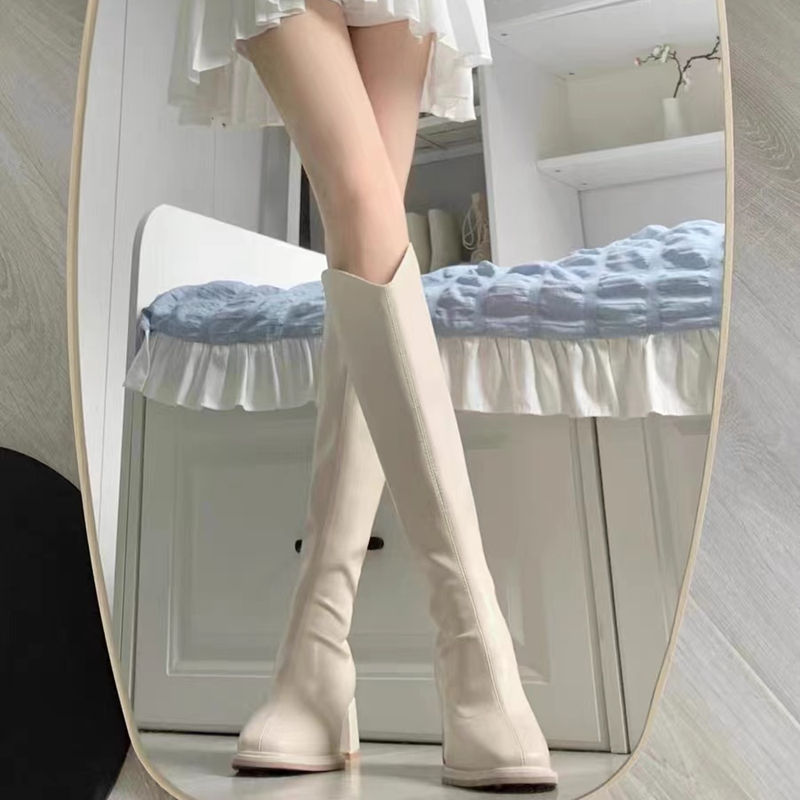白色长筒靴女203年新款秋冬高
