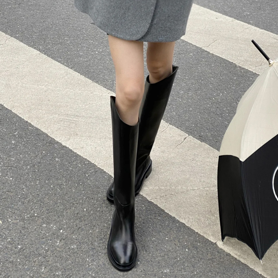 大筒围粗跟长靴高筒骑士靴女
