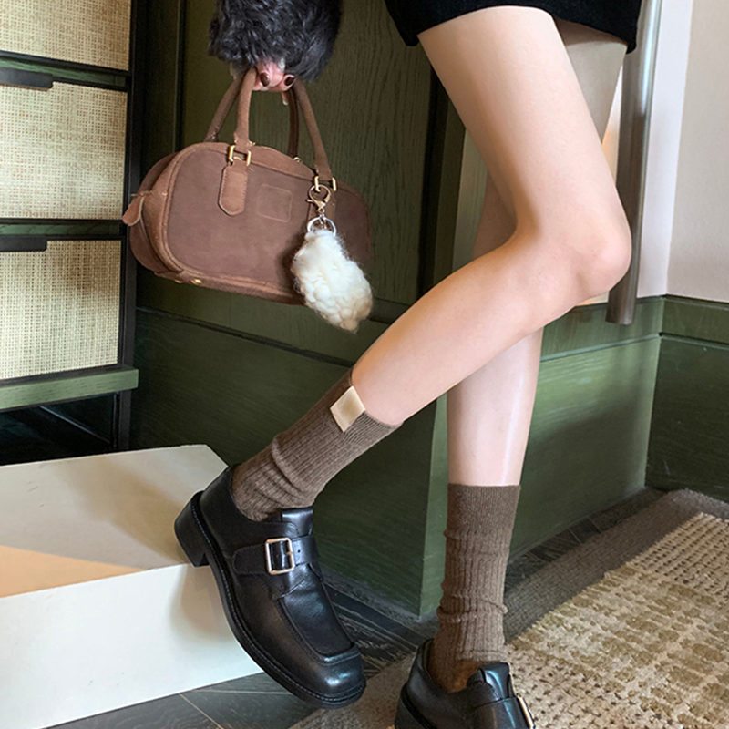 粗跟方头皮带扣小皮鞋jk女鞋单鞋