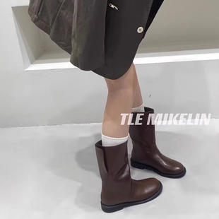 2025秋冬新款韩版howus靴小众马丁靴百搭中筒靴圆头厚底骑士靴女