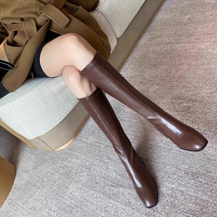 2025秋冬季大筒围长靴子女大小码长筒弹力高筒靴粗跟骑士靴方头靴