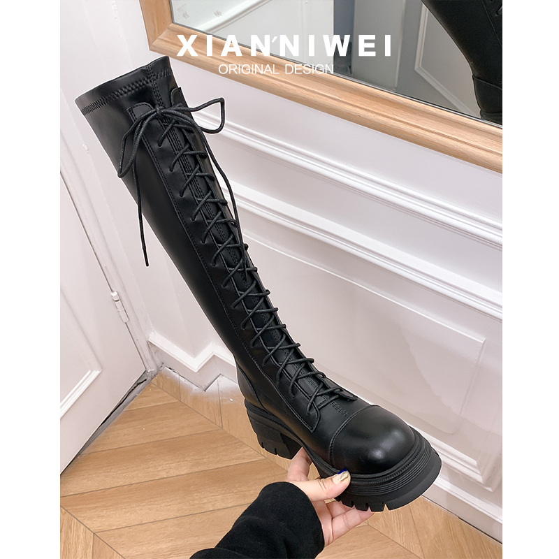 销量10W+厚底长筒靴高筒骑士靴
