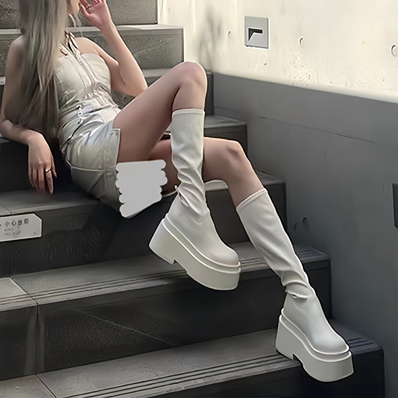 辣妹弹力丝袜瘦瘦高筒靴女2025新款贴小腿骑士靴显瘦矮子乐长筒靴