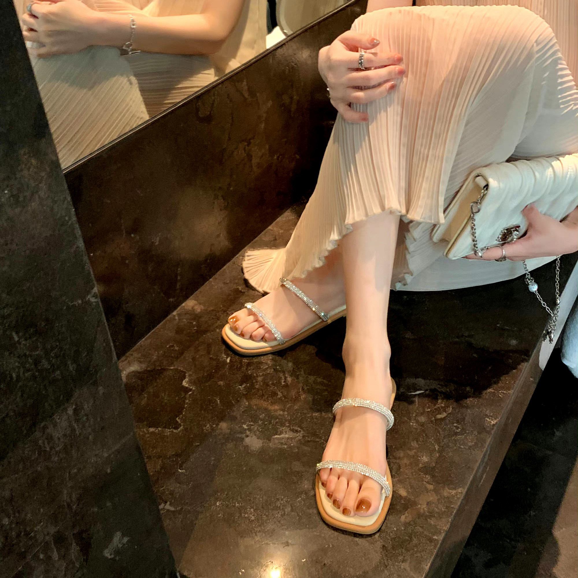 拖鞋女水钻半拖鞋凉拖鞋女外穿图片