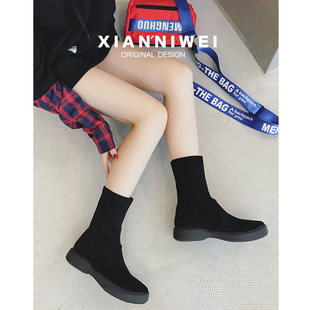 瘦瘦袜子靴短靴子女百搭2025春秋单靴新款显瘦单靴马丁弹力袜筒靴