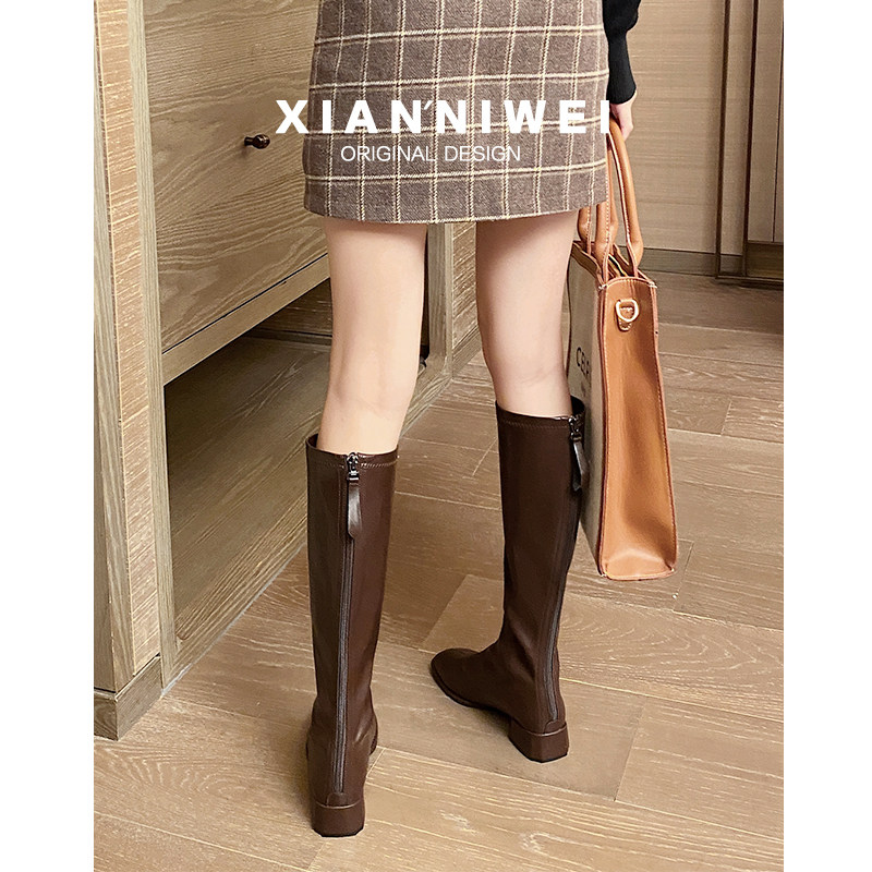 弹力长筒靴子女2025春秋新款不过膝显瘦马丁靴粗腿高筒瘦瘦骑士靴,女鞋,骑士靴,淘宝优惠券,粉丝福利购,淘宝优惠卷