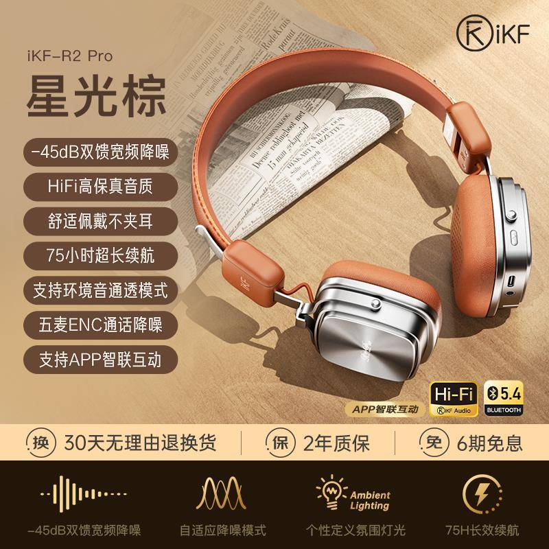 iKF R2 Pro复古小头戴主动降噪耳机无线蓝牙穿搭美拉德风拍照女生