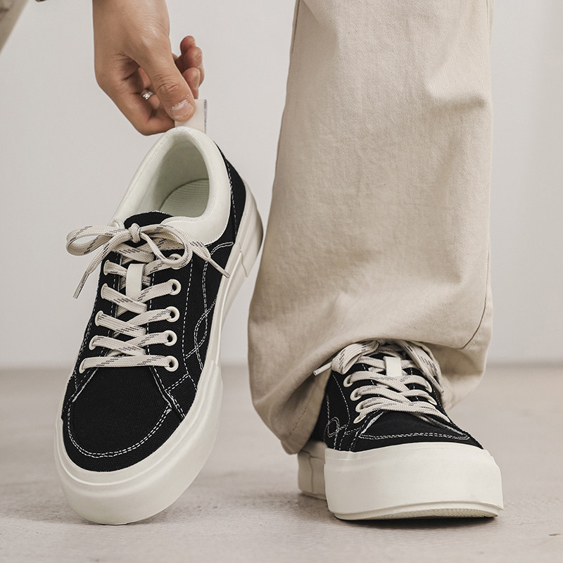男鞋2025新款透气运动休闲鞋潮流百搭帆布鞋高级感厚底板鞋男,流行男鞋,休闲板鞋,淘宝优惠券,粉丝福利购,淘宝优惠卷