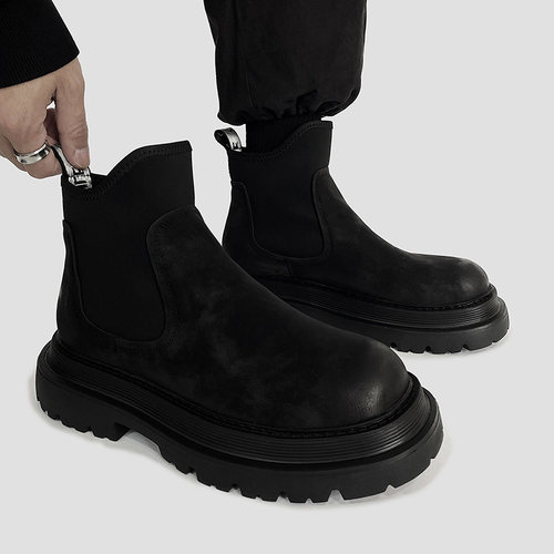 厚底靴子男士真皮一脚蹬切尔西靴