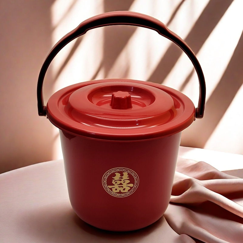 结婚用品加厚水桶陪嫁带盖喜红桶
