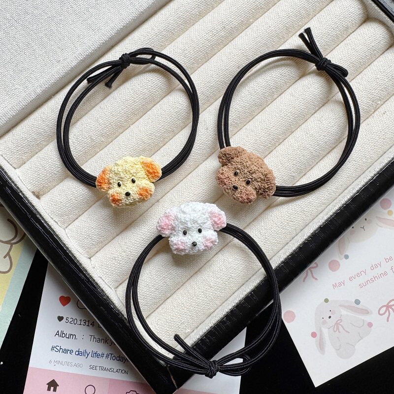 简约新款可爱小狗发绳卡通动物马尾扎发皮筋少女甜美发圈头绳发饰