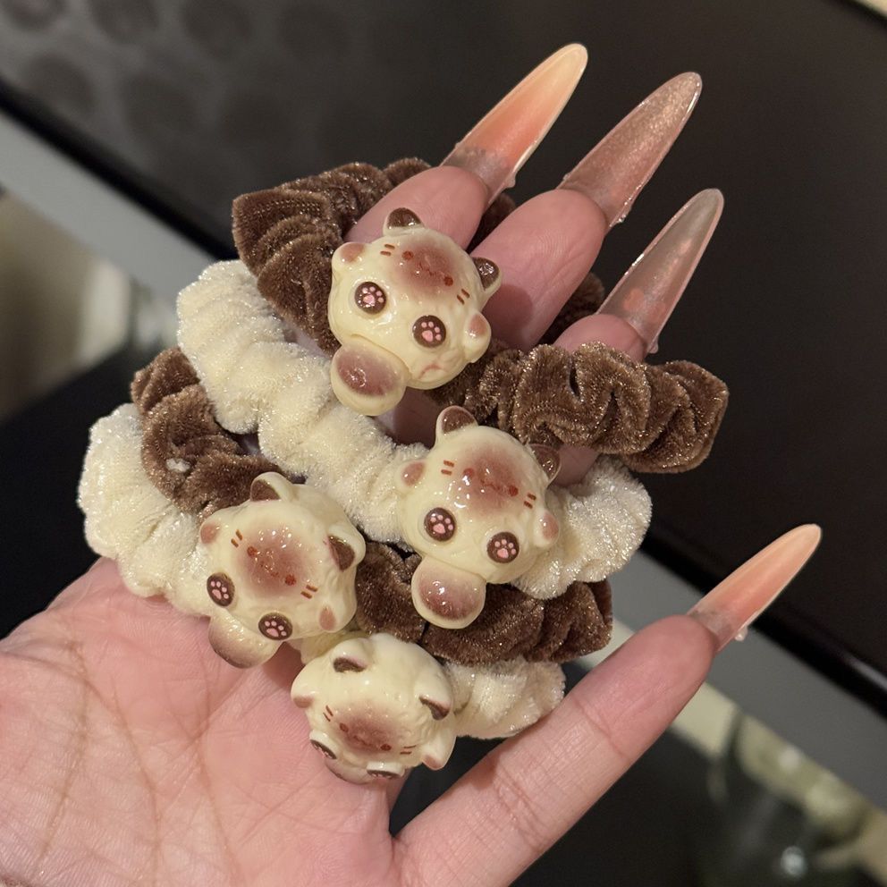 可爱少女暹罗猫发圈软萌毛绒绒百搭发绳猫咪卡通百搭秋冬网红发饰