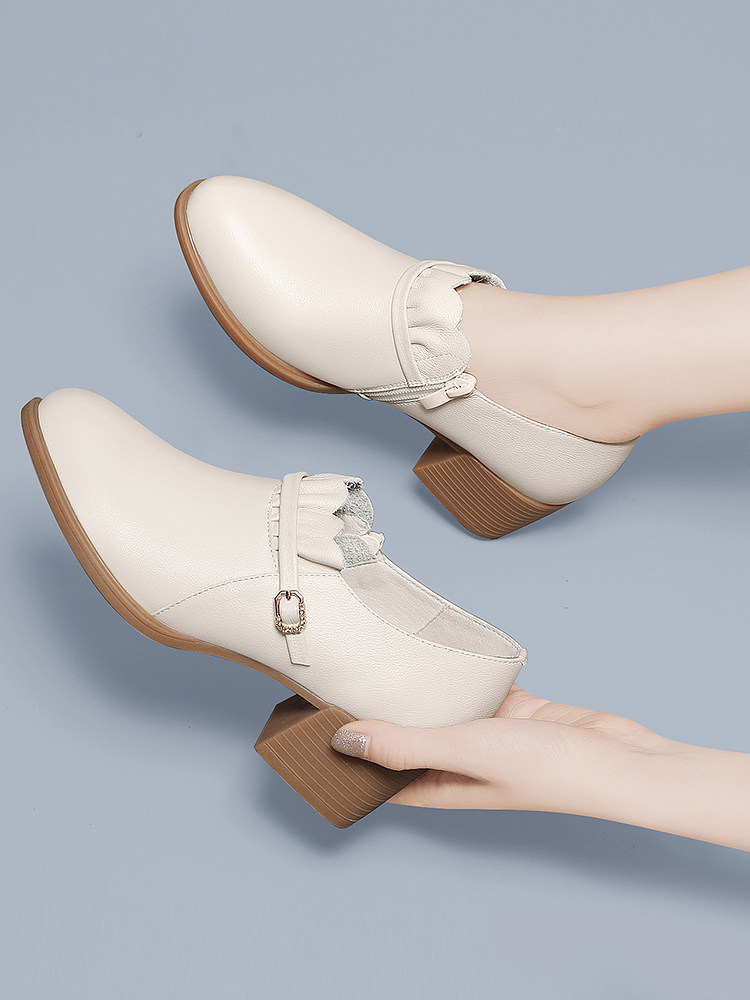 白色小皮鞋女英伦风真皮粗跟中跟春秋季2025年新款高跟鞋软皮单鞋,女鞋,深口单鞋,淘宝优惠券,粉丝福利购,淘宝优惠卷