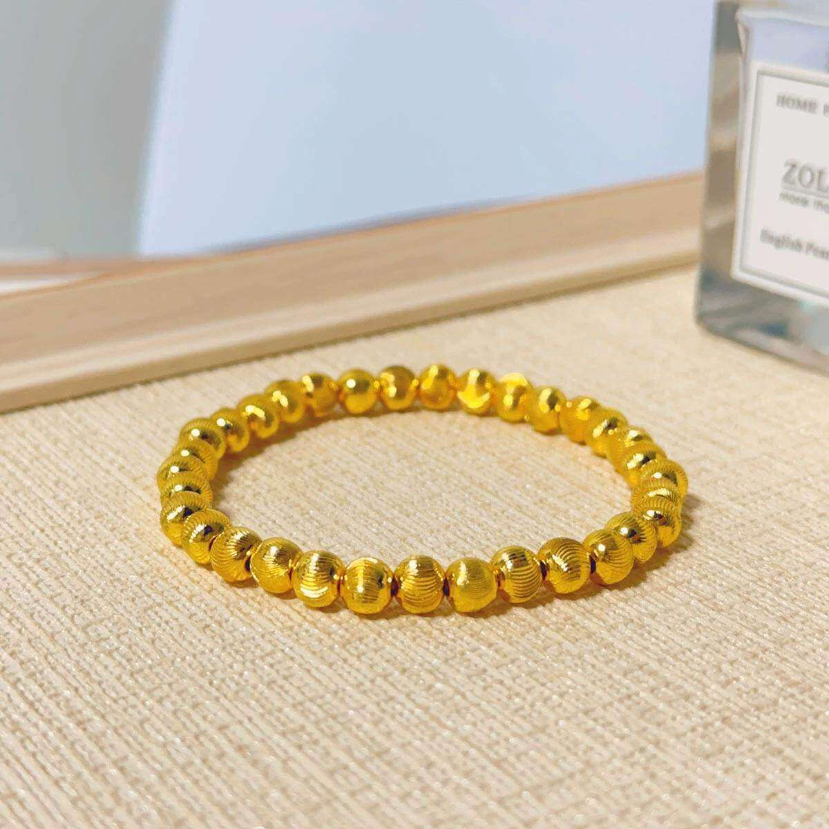 沙金999亮金爆闪猫眼路路通转运珠手链女车花小金珠厚镀24K送礼物