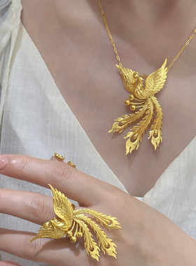 古法沙金黄金色凤凰项炼女款轻奢