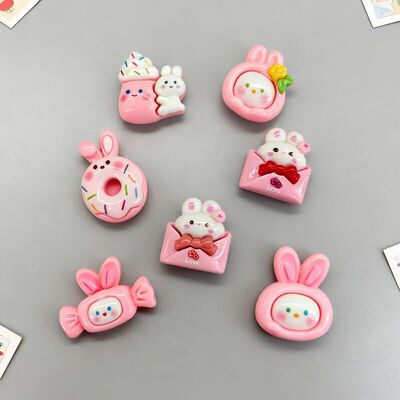 亮面食玩兔兔树脂配件diy奶油胶手机壳书签本电车钥匙扣发夹贴片