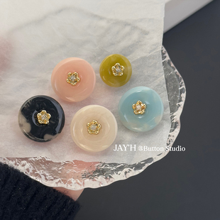 旗袍扣子小香毛衣外套装 Jay 国风衬衫 镶钻花朵仿玉纽扣中式 饰扣